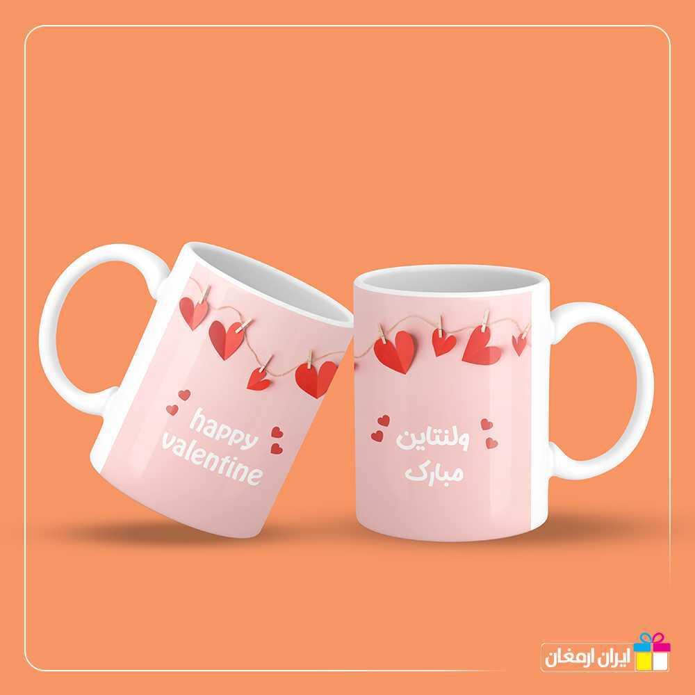 ماگ سرامیکی ولنتاین صورتی وسفید