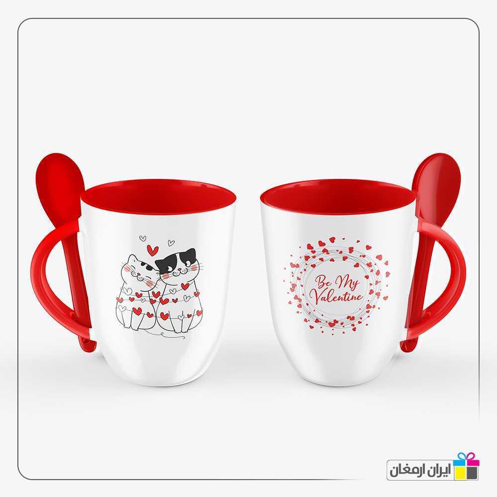لیوان سرامیکی قاشق دار ولنتاین طرح گربه